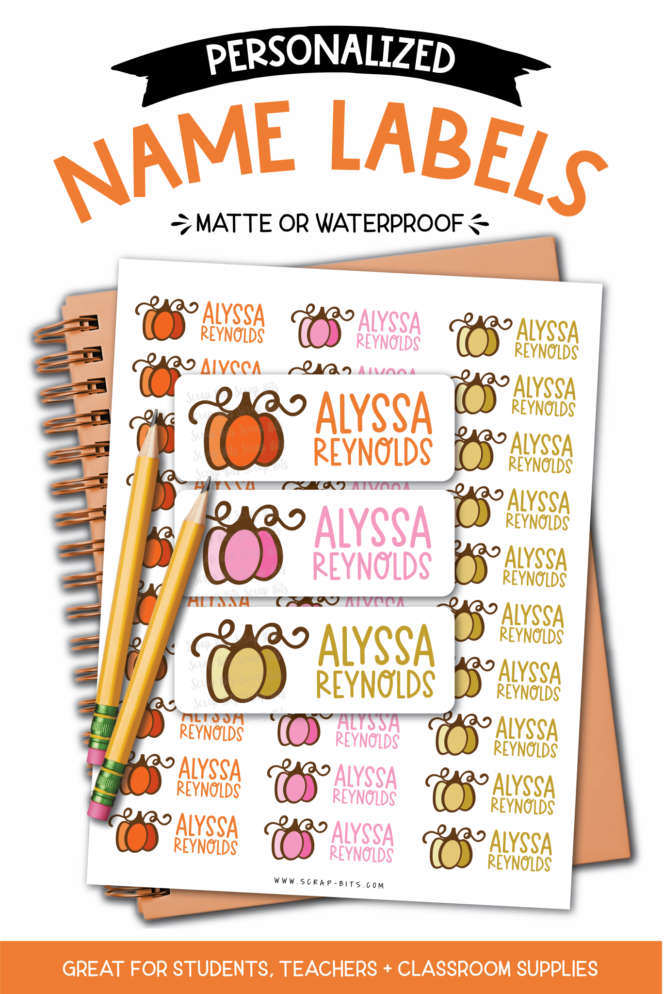 Doodle Pumpkin Name Labels, Personalized Belonging Labels - Scrap Bits