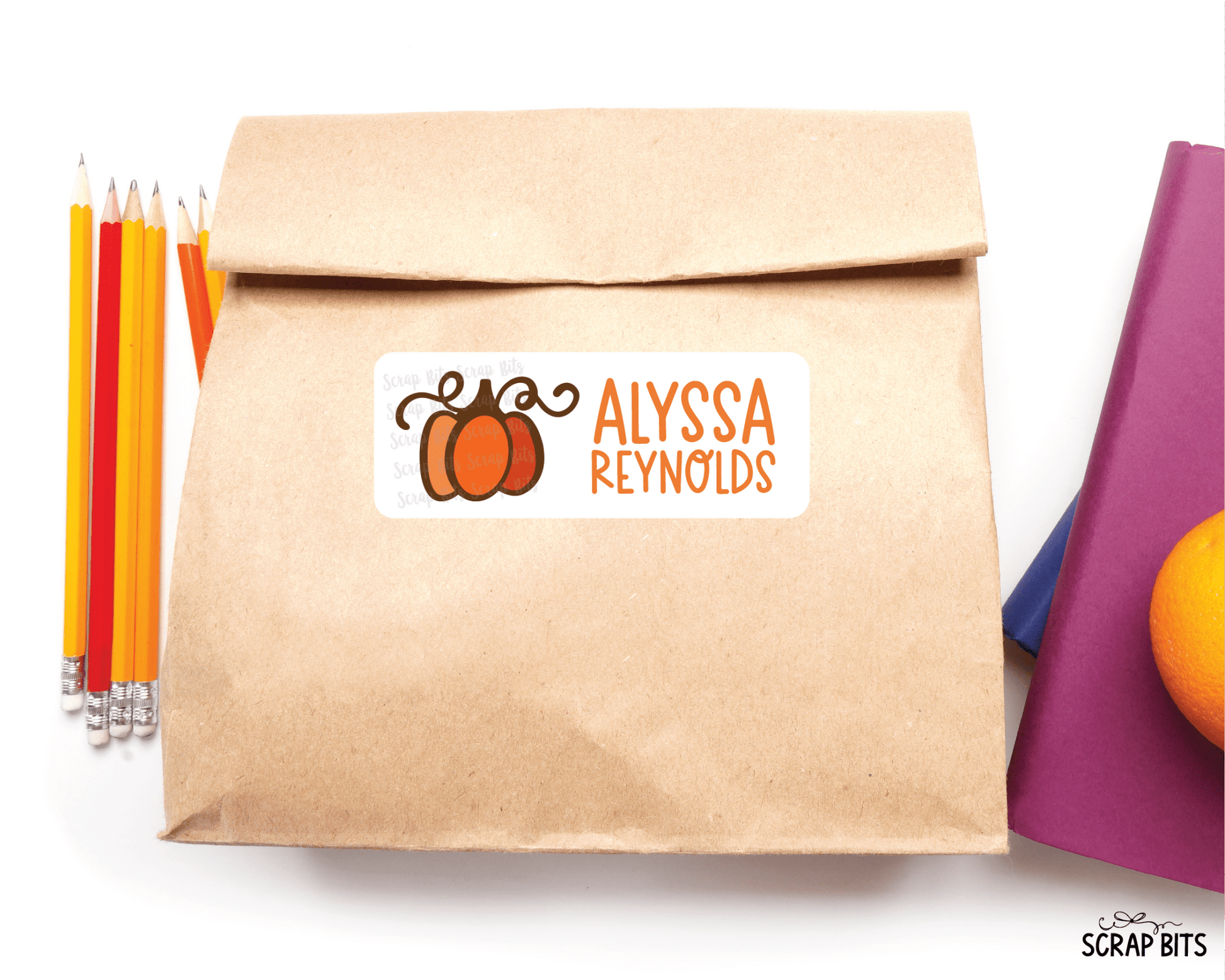 Doodle Pumpkin Name Labels, Personalized Belonging Labels - Scrap Bits
