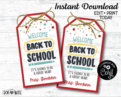 EDITABLE Back To School Tags, Block Lettering, Instant Download Editable Template - Scrap Bits