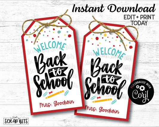EDITABLE Back To School Tags, Cursive Lettering, Instant Download Editable Template - Scrap Bits