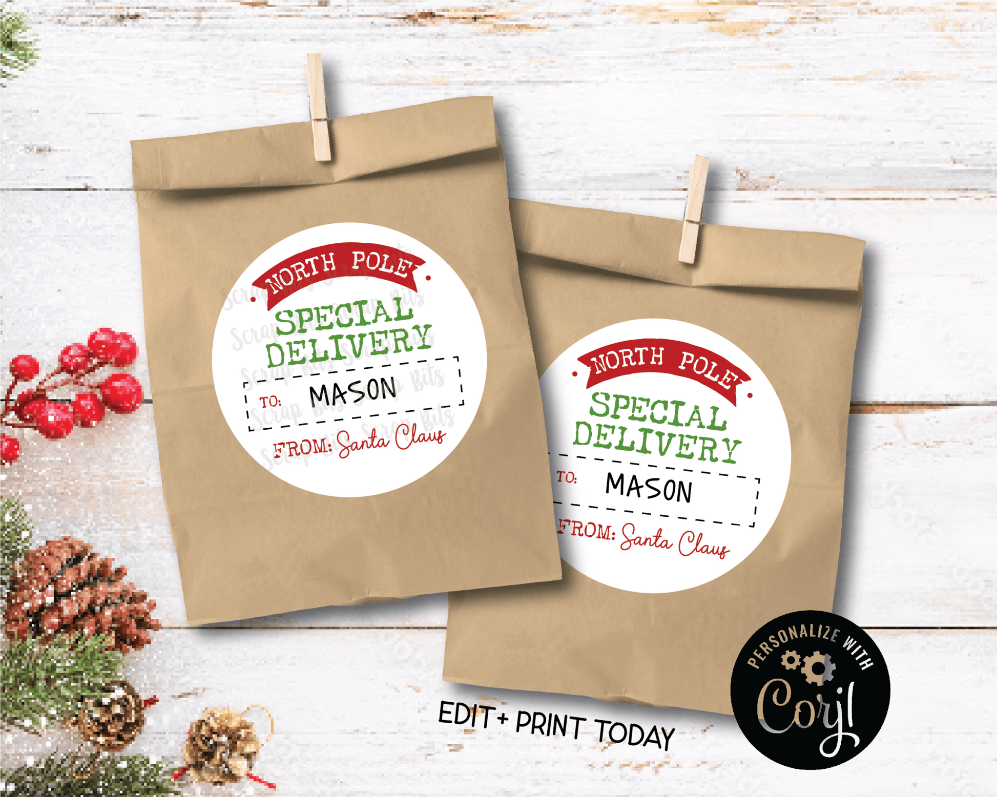 EDITABLE Christmas Gift Labels, Arched Special Delivery From Santa Printable Tags, Instant Download Editable Template - Scrap Bits