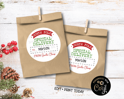 EDITABLE Christmas Gift Labels, Arched Special Delivery From Santa Printable Tags, Instant Download Editable Template - Scrap Bits