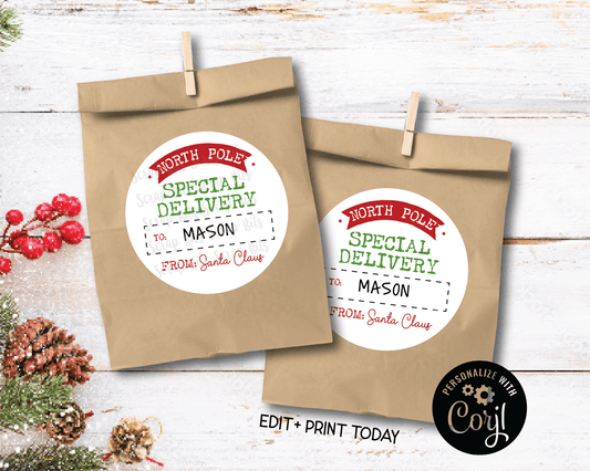 EDITABLE Christmas Gift Labels, Arched Special Delivery From Santa Printable Tags, Instant Download Editable Template - Scrap Bits