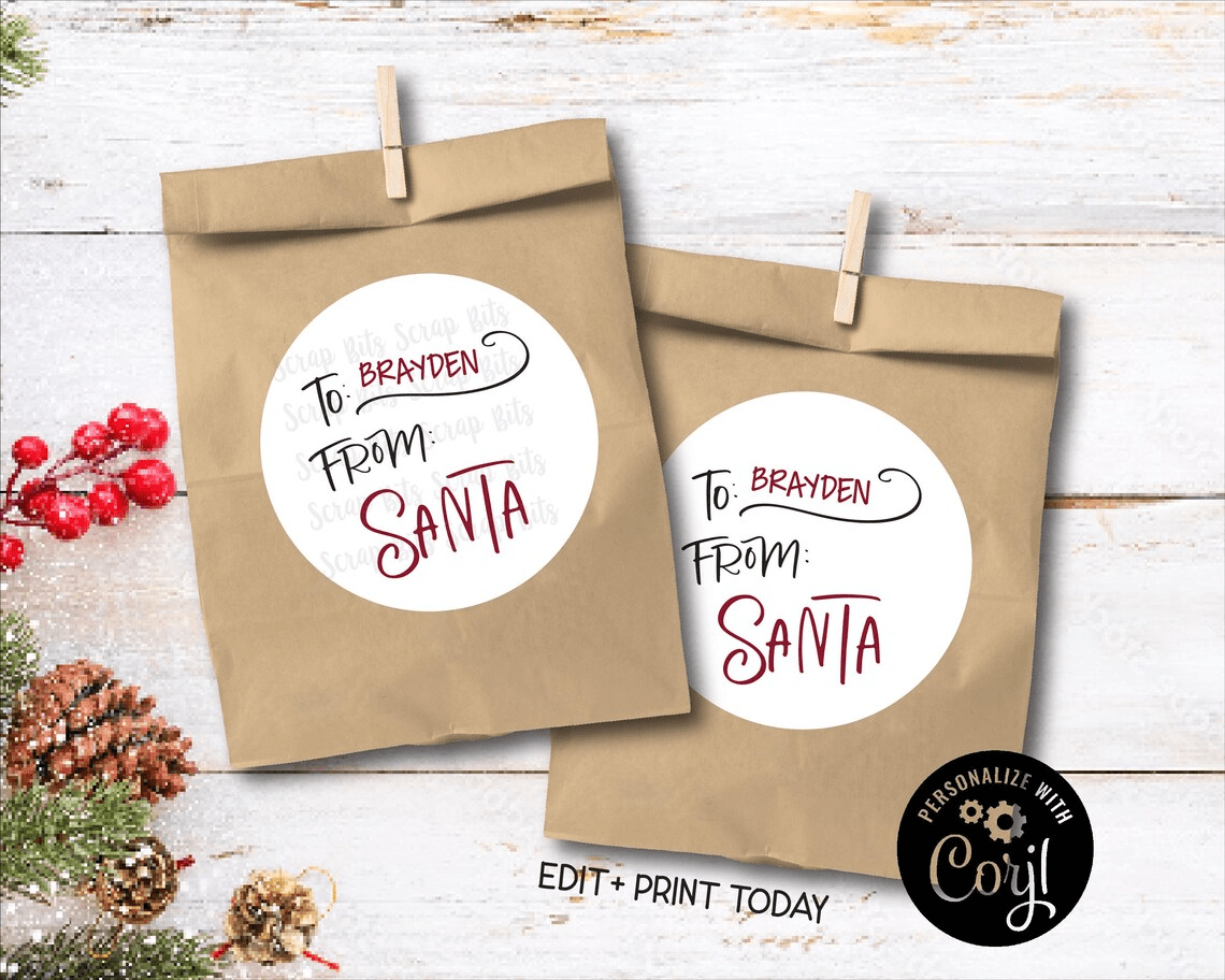 EDITABLE Christmas Gift Labels, Doodle Swirl From Santa Printable Tags, Instant Download Editable Template - Scrap Bits