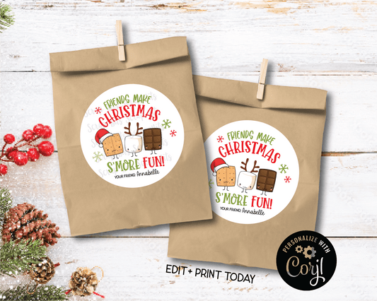 EDITABLE Christmas Gift Labels, Friends Make Christmas Smore Fun Printable Tags, Instant Download Editable Template - Scrap Bits