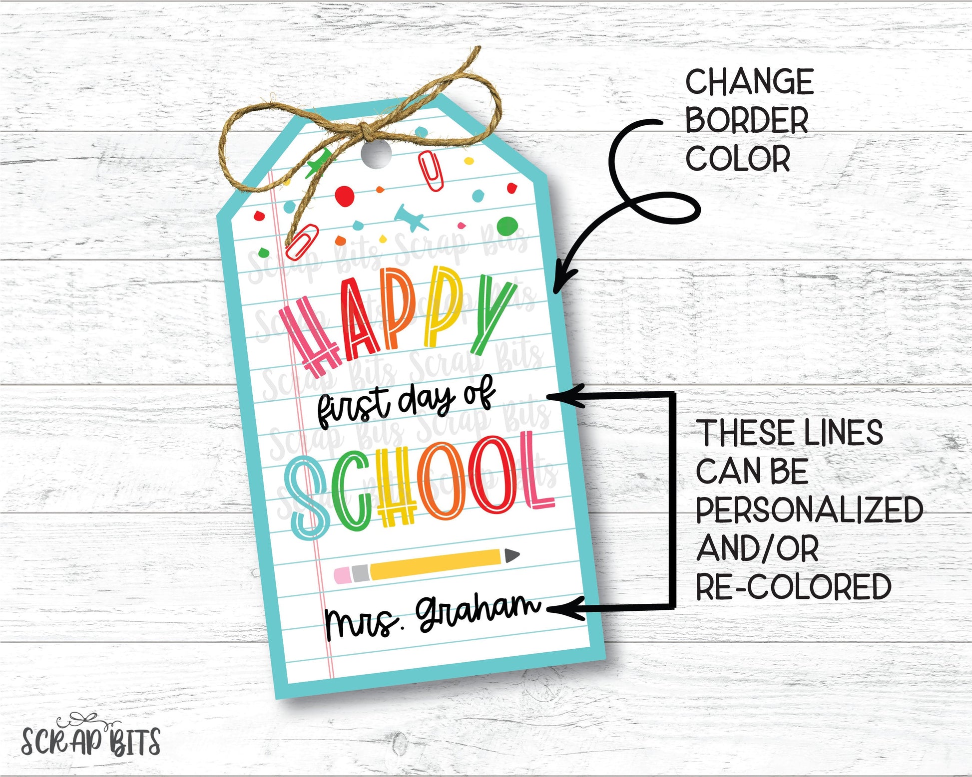 EDITABLE First Day Of School Tags, Rainbow on Paper, Instant Download Editable Template - Scrap Bits