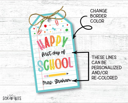 EDITABLE First Day Of School Tags, Rainbow on Paper, Instant Download Editable Template - Scrap Bits