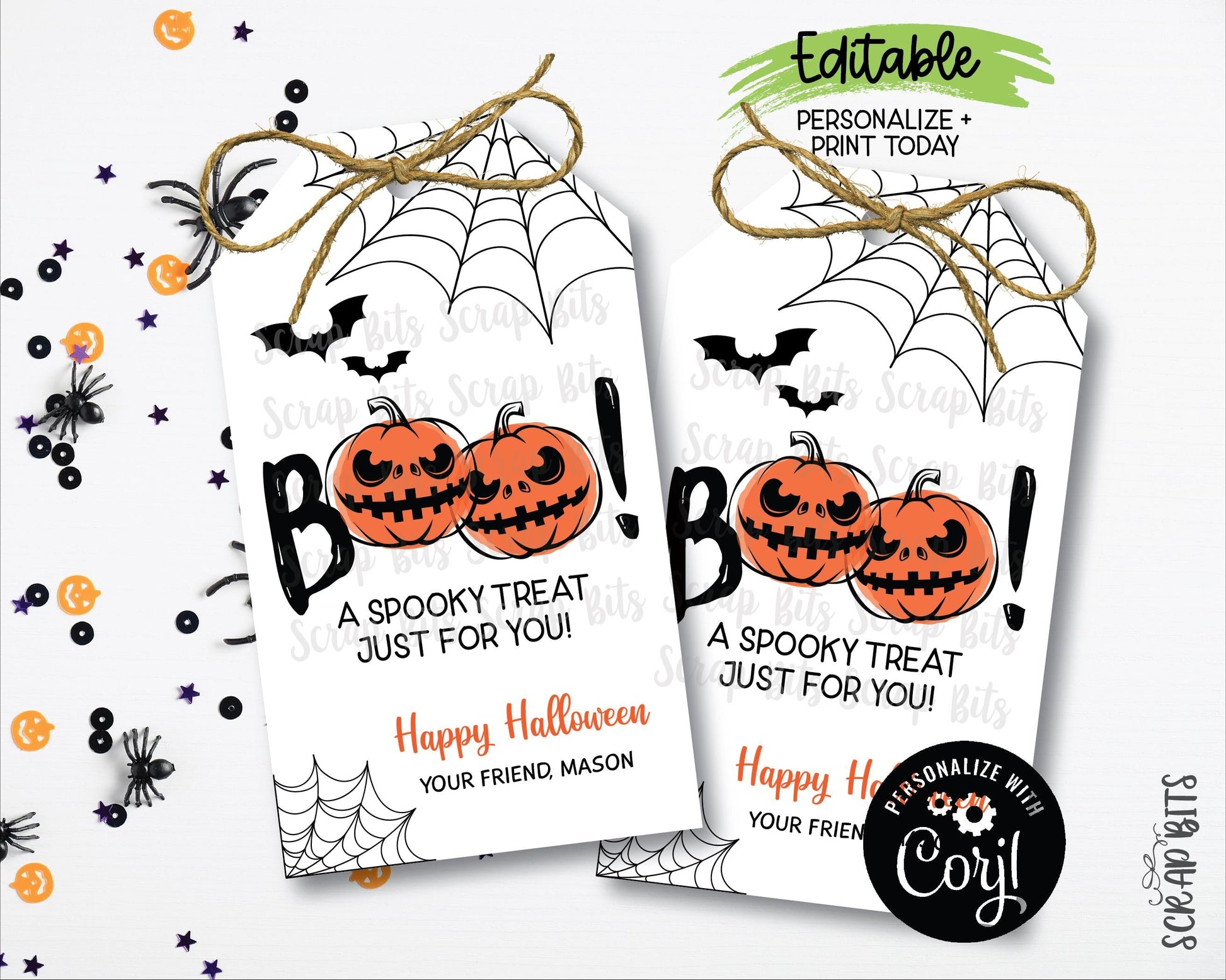 EDITABLE Halloween Boo Tags, BOO Pumpkins A Spooky Treat Just For You, Instant Download Editable Template - Scrap Bits