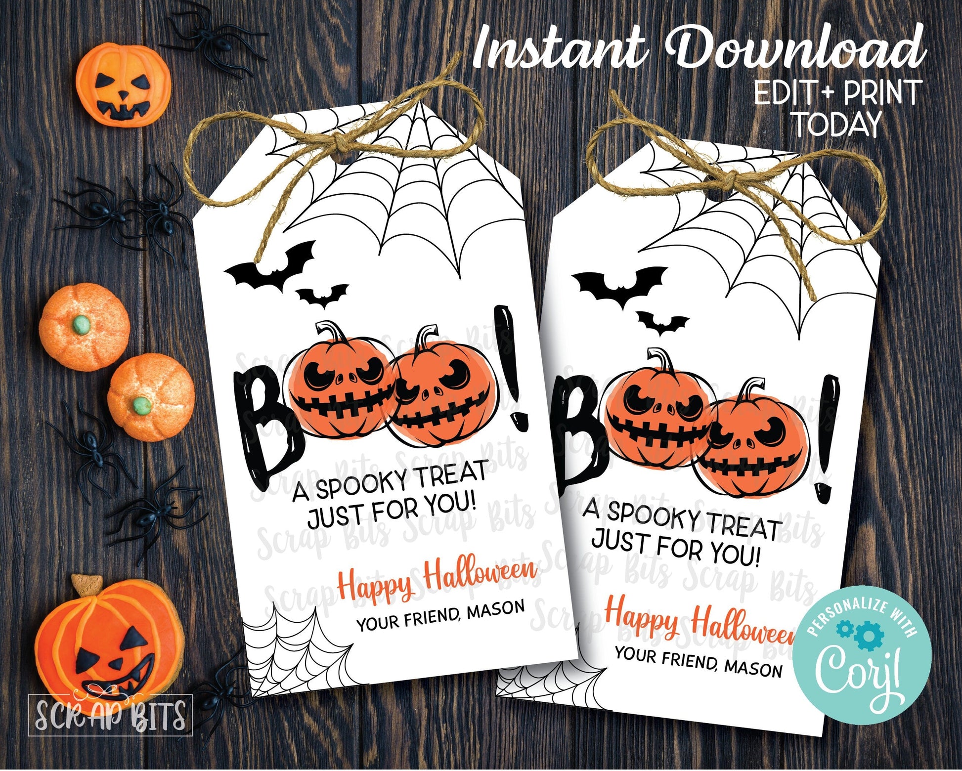 EDITABLE Halloween Boo Tags, BOO Pumpkins A Spooky Treat Just For You, Instant Download Editable Template - Scrap Bits