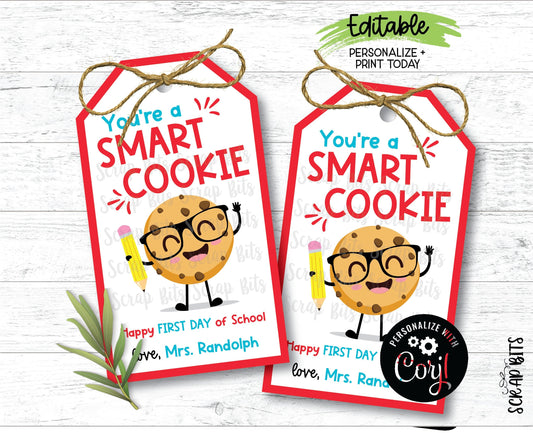 EDITABLE Smart Cookie Back To School Tags, Instant Download Editable Template - Scrap Bits