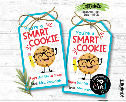 EDITABLE Smart Cookie Tags, Last Day of School Tags, Instant Download Editable Template - Scrap Bits