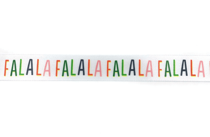 Fa La La Whimsical Satin Holiday Print Ribbon. 5 yards (15 feet) . 1" inch, 25mm - Scrap Bits