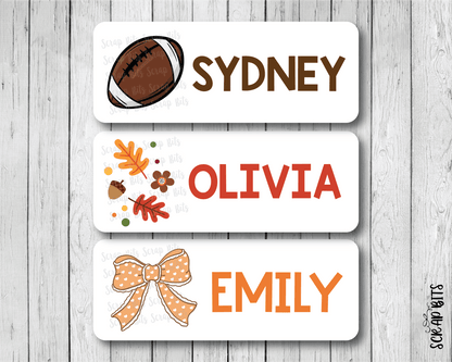 Fall Football Leaves Bow Name Labels . Personalized Belonging Labels - Scrap Bits