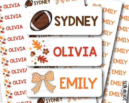 Fall Football Leaves Bow Name Labels . Personalized Belonging Labels - Scrap Bits