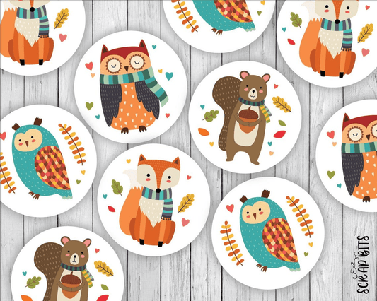 Fall Sticker Set, Autumn Woodland Animals, Owl, Squirrel, Fox - Scrap Bits