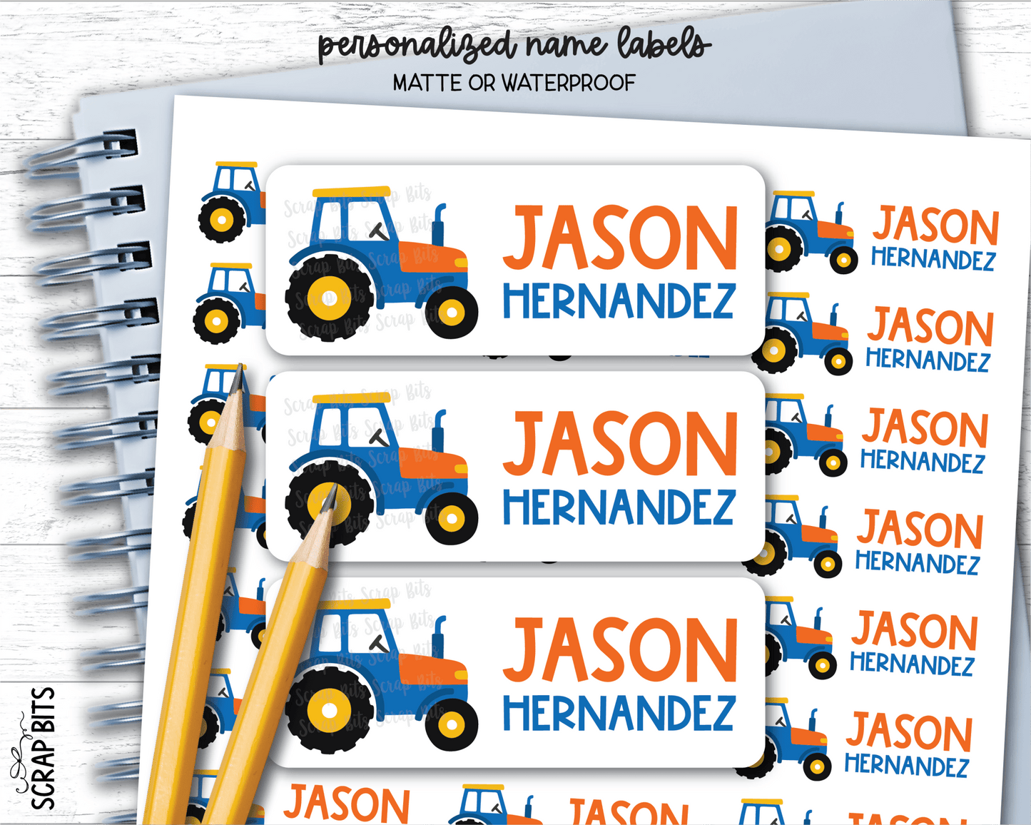 Farm Tractor Name Labels, Personalized Belonging Labels - Scrap Bits