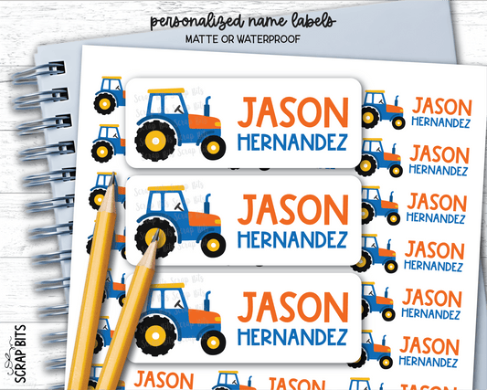 Farm Tractor Name Labels, Personalized Belonging Labels - Scrap Bits
