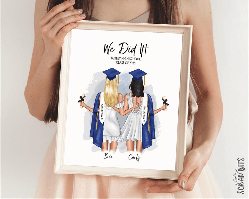 Female Best Friends Graduation Portrait Print, Half Body, Custom Gift for Seniors, Digtial Download - Scrap Bits