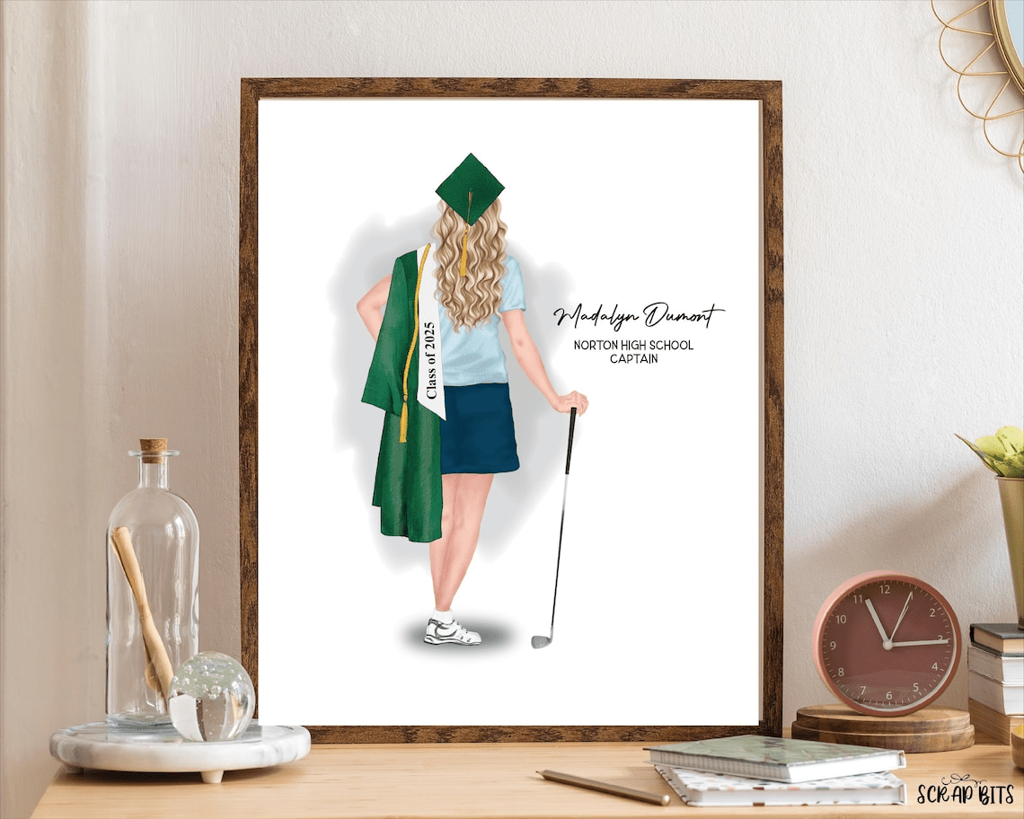 Female Golfer Graduation Portrait Print, Custom Gift for Senior . Digital Download - Scrap Bits