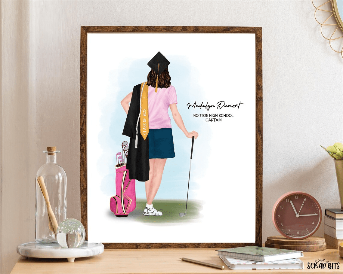 Female Golfer Graduation Portrait Print, Custom Gift for Senior . Digital Download - Scrap Bits