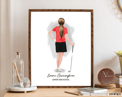 Female Golfer Portrait Print, Custom Golf Gift, Digital Download - Scrap Bits