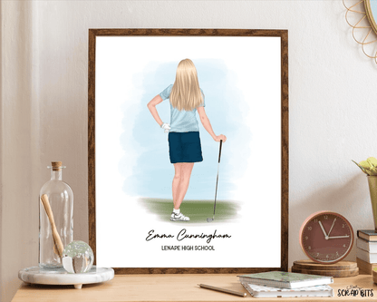 Female Golfer Portrait Print, Custom Golf Gift, Digital Download - Scrap Bits