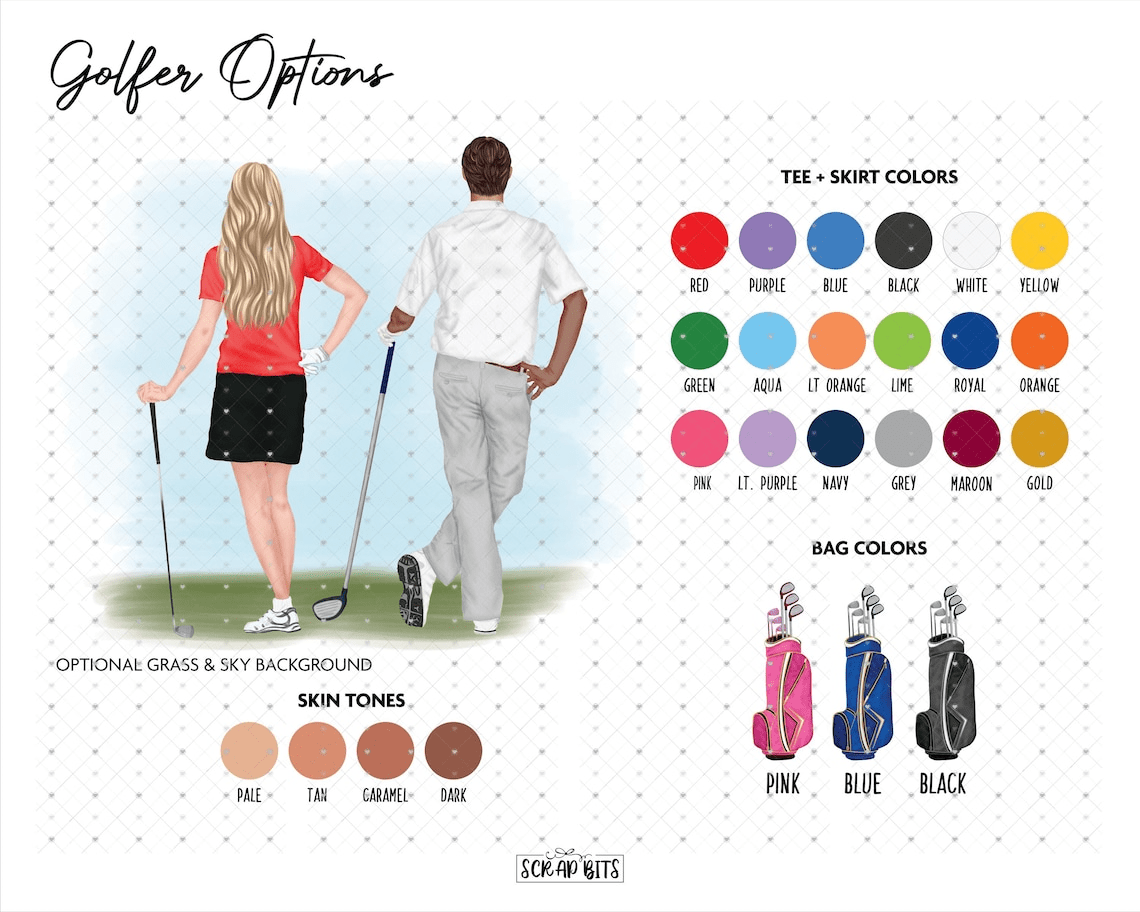 Female Golfer Portrait Print, Custom Golf Gift, Digital Download - Scrap Bits