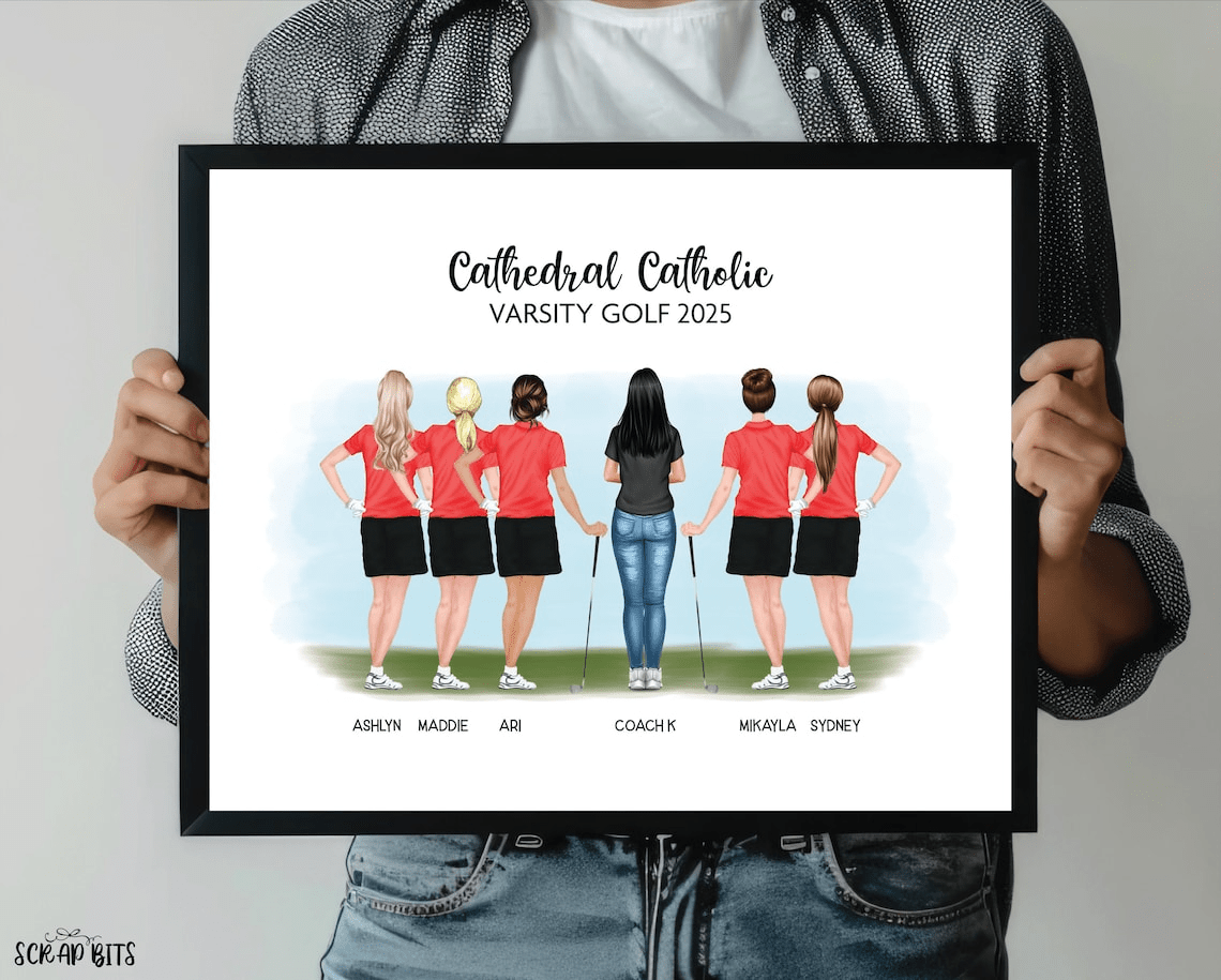 Female Golfer Portrait Print, Custom Golf Gift, Digital Download - Scrap Bits