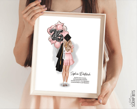 Female Graduation Portrait Print, Off Shoulder Dress, Custom Senior Gift, Digital Download - Scrap Bits