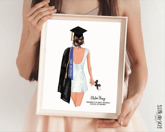 Female Graduation Print, Personalized Graduation Gift for Her, Half Body Classic . Digital Portrait Print (Copy) - Scrap Bits