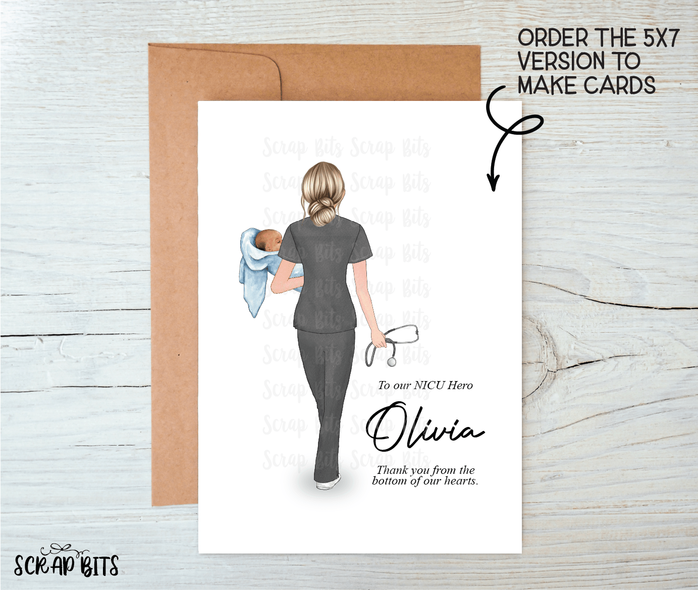 Female NICU Nurse Portrait, Custom Nurse Gift . Digital Portrait Print - Scrap Bits