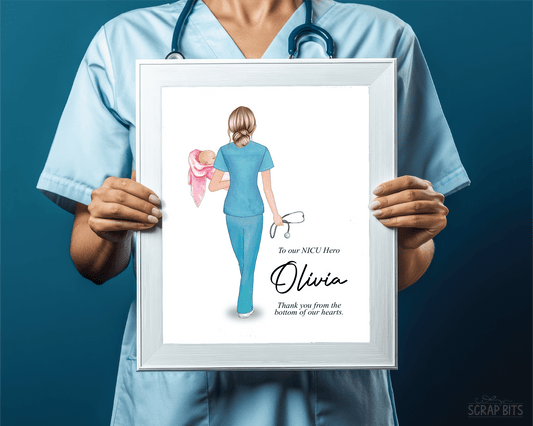 Female NICU Nurse Portrait, Custom Nurse Gift . Digital Portrait Print - Scrap Bits