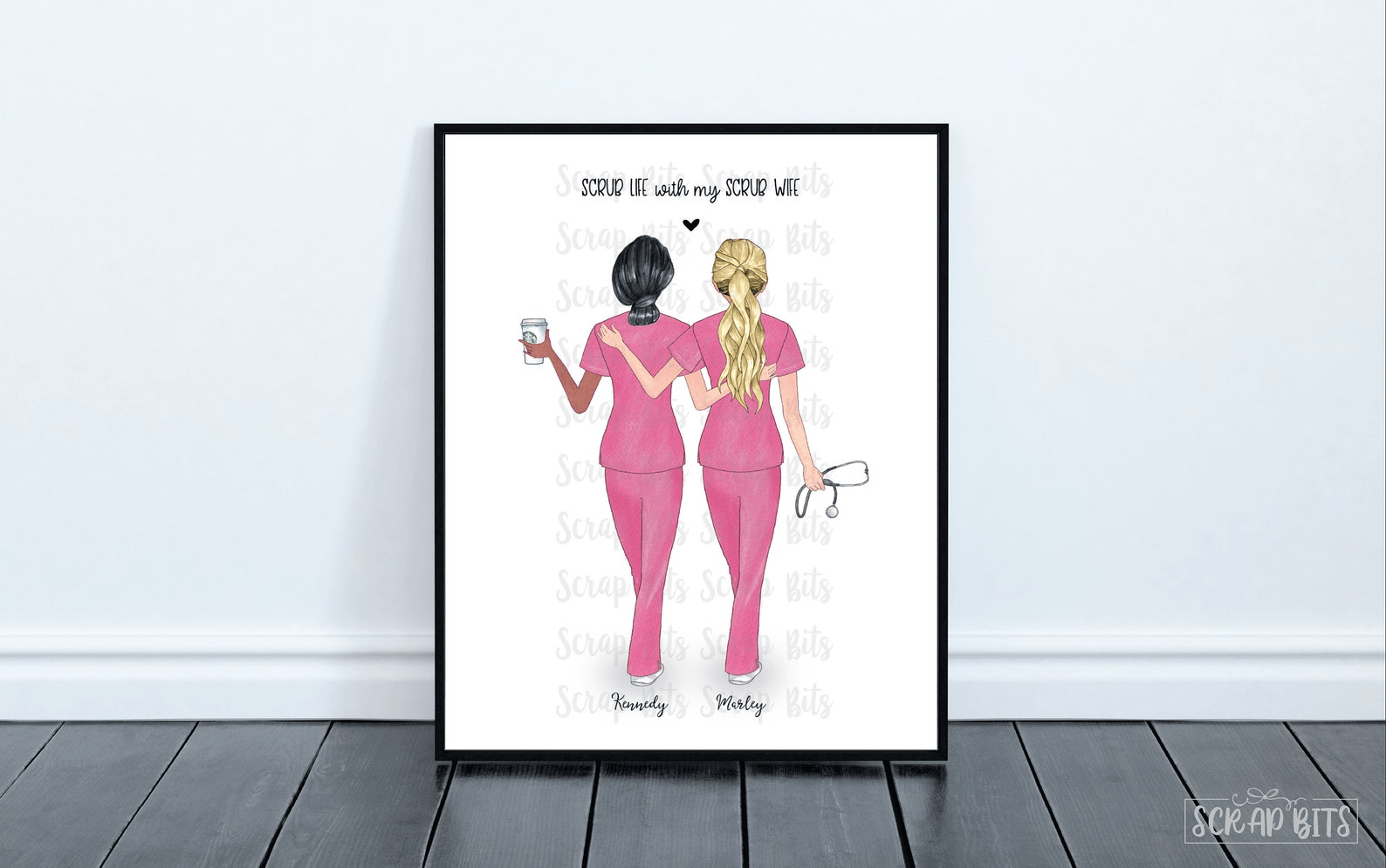 Female Nurse Friends Portrait, Custom Nursing Besties Gift . Personalized Digital Portrait Print - Scrap Bits