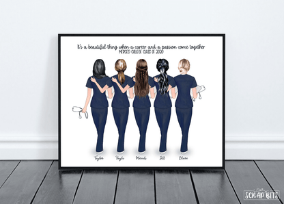 Female Nurse Friends Portrait, Custom Nursing Besties Gift . Personalized Digital Portrait Print - Scrap Bits