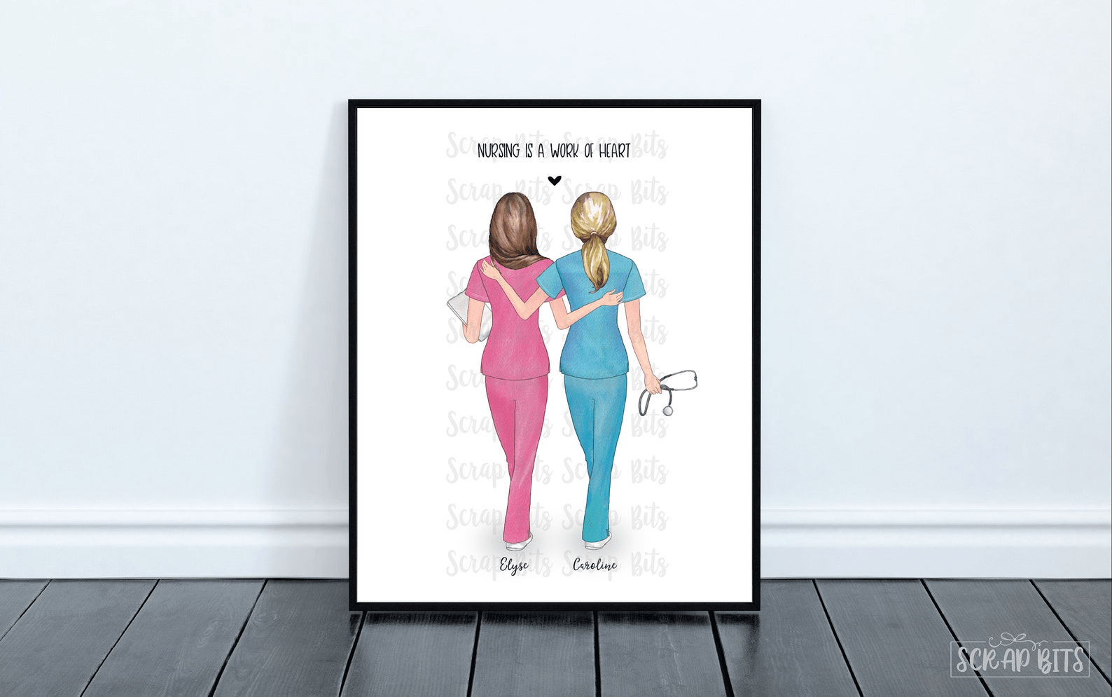 Female Nurse Friends Portrait, Custom Nursing Besties Gift . Personalized Digital Portrait Print - Scrap Bits