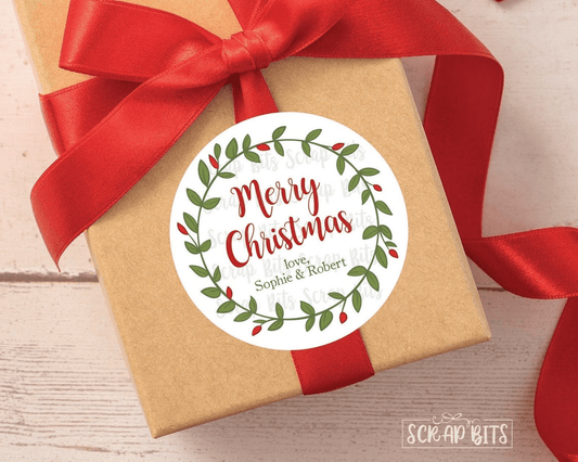 Festive Sprigs Laurel Wreath Gift Labels, Personalized Christmas Stickers or Tags - Scrap Bits