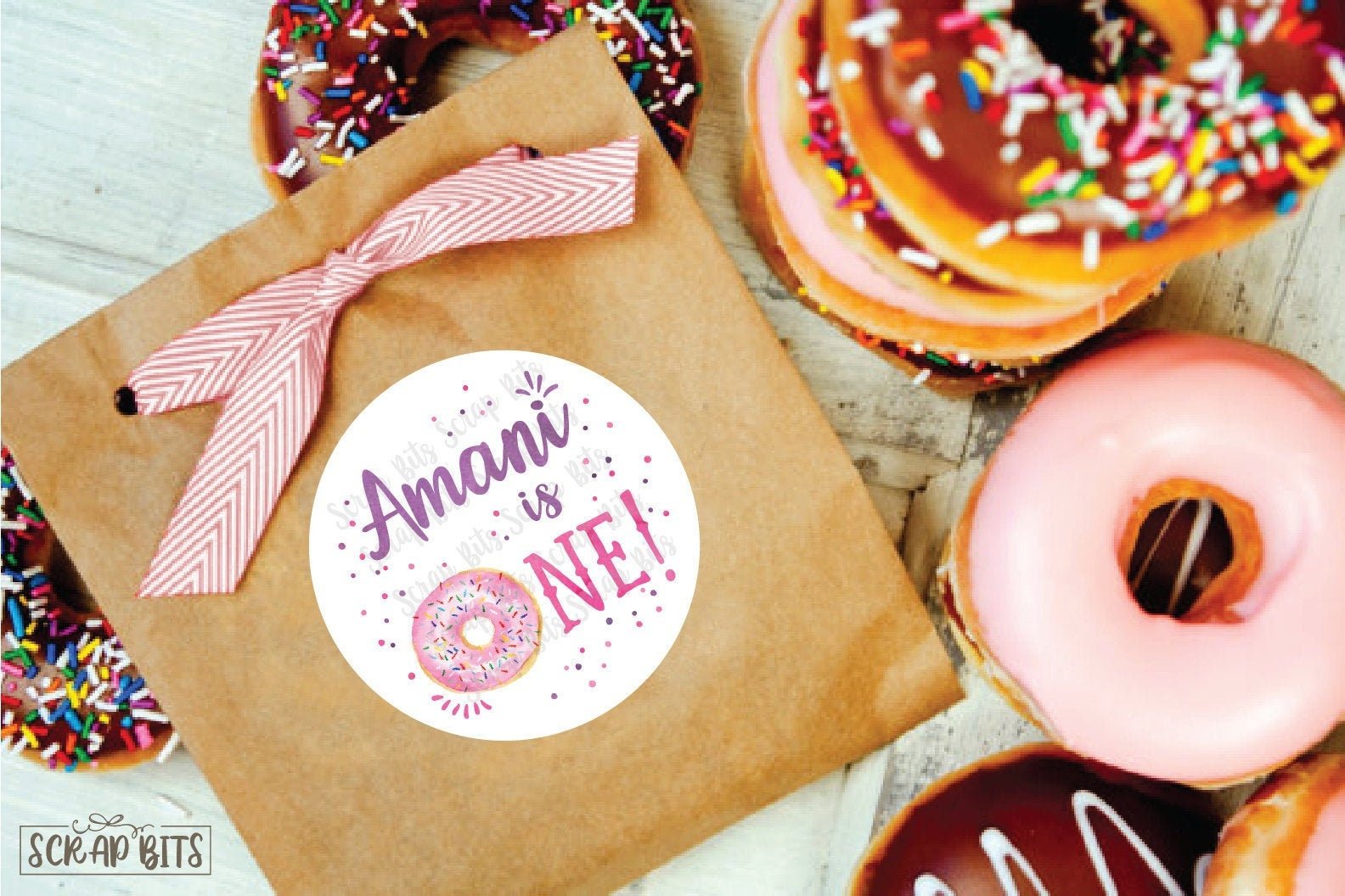 First Birthday Donut Stickers or Tags - Scrap Bits