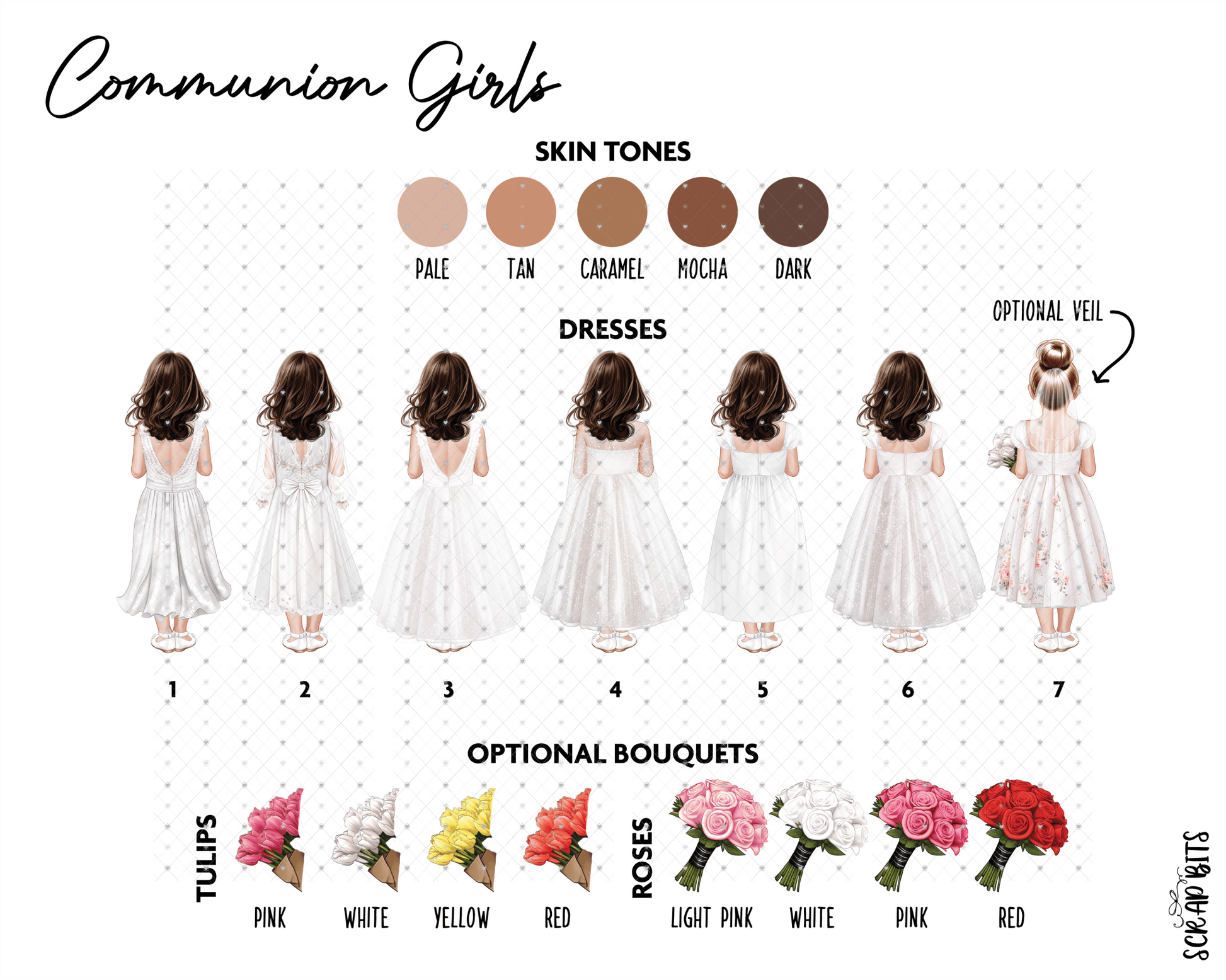 First Communion Girl Portrait Print, Custom Keepsake Gift, Digital Download - Scrap Bits