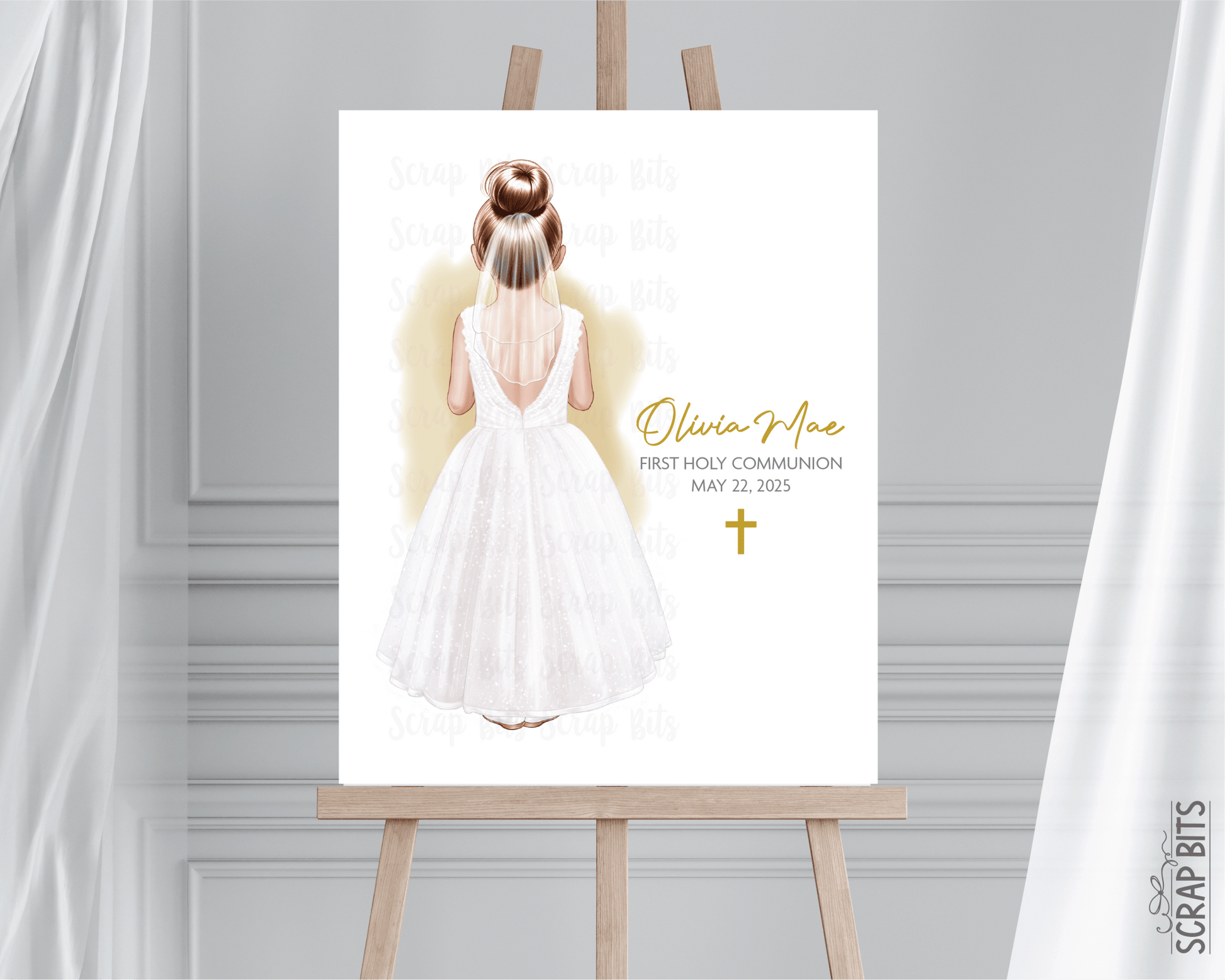 First Communion Girl Portrait Print, Custom Keepsake Gift, Digital Download - Scrap Bits