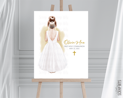 First Communion Girl Portrait Print, Custom Keepsake Gift, Digital Download - Scrap Bits