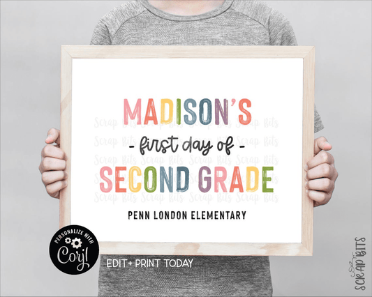 First Day of School Sign, Pastel Rainbow Paintstroke, Instant Download Editable Template - Scrap Bits
