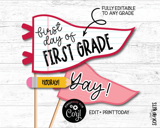 First or Last Day of School Pennant Flags, Printable Back To School Flags, Class Party Gift Bag Decor, Photo Prop, Instant Access EDITABLE Template - Scrap Bits