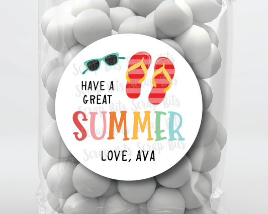 Flip Flops + Sunglasses, Have A Cool Summer, Last Day of School Stickers or Tags - Scrap Bits