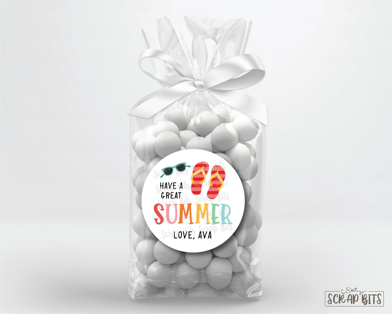 Flip Flops + Sunglasses, Have A Cool Summer, Last Day of School Stickers or Tags - Scrap Bits