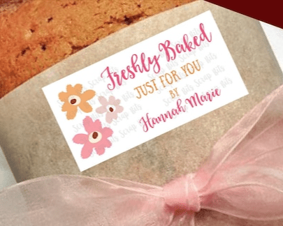 Floral Baking Labels, Freshly Baked Kitchen Labels, 3 Spring Flowers, Personalized - Scrap Bits