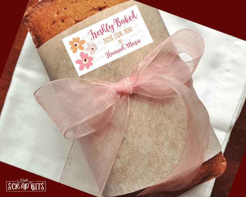 Floral Baking Labels, Freshly Baked Kitchen Labels, 3 Spring Flowers, Personalized - Scrap Bits