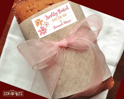 Floral Baking Labels, Freshly Baked Kitchen Labels, 3 Spring Flowers, Personalized - Scrap Bits