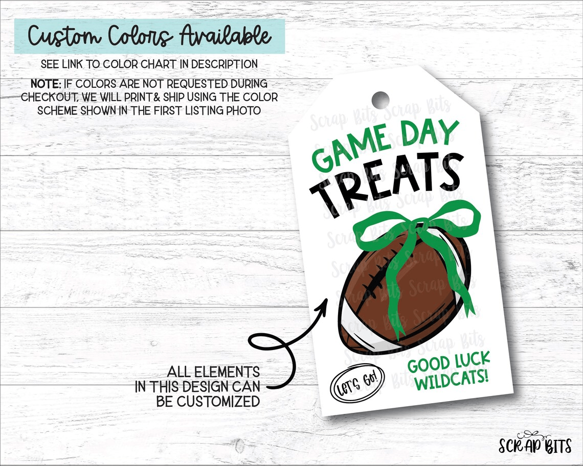 Football Game Day Tags, Coquette Bow, Good Luck Treat Bag Tags - Scrap Bits