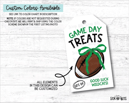 Football Game Day Tags, Coquette Bow, Good Luck Treat Bag Tags - Scrap Bits