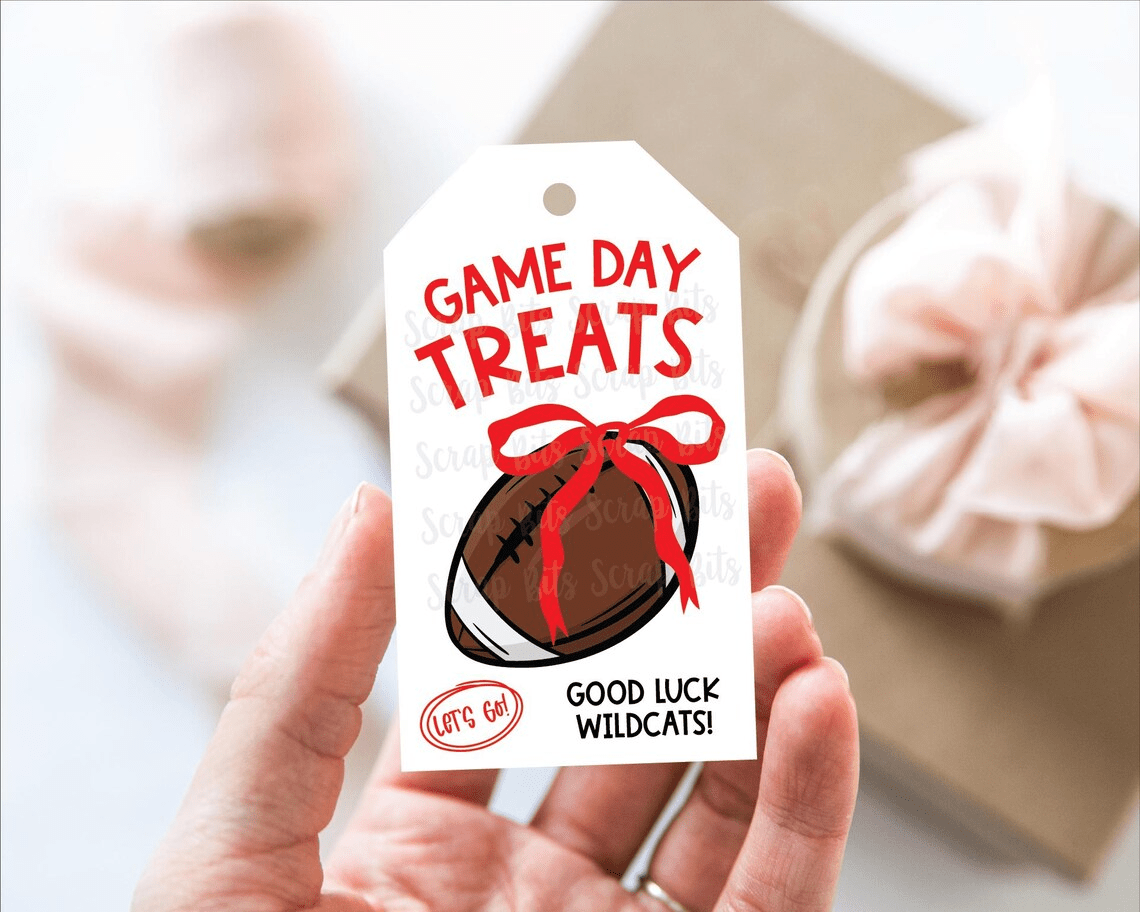 Football Game Day Tags, Coquette Bow, Good Luck Treat Bag Tags - Scrap Bits